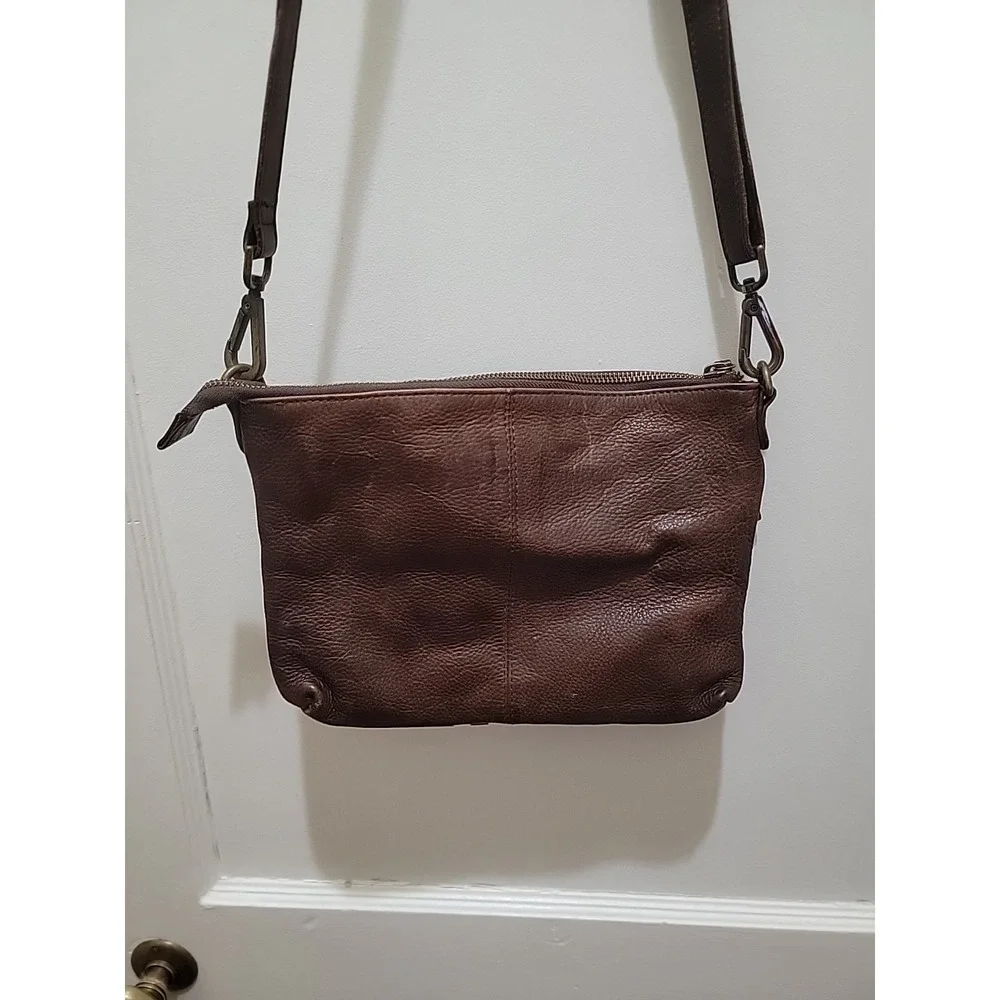 Oak Leathers Brown Woven Leather Crossbody Bag Purse Zippered Handbag